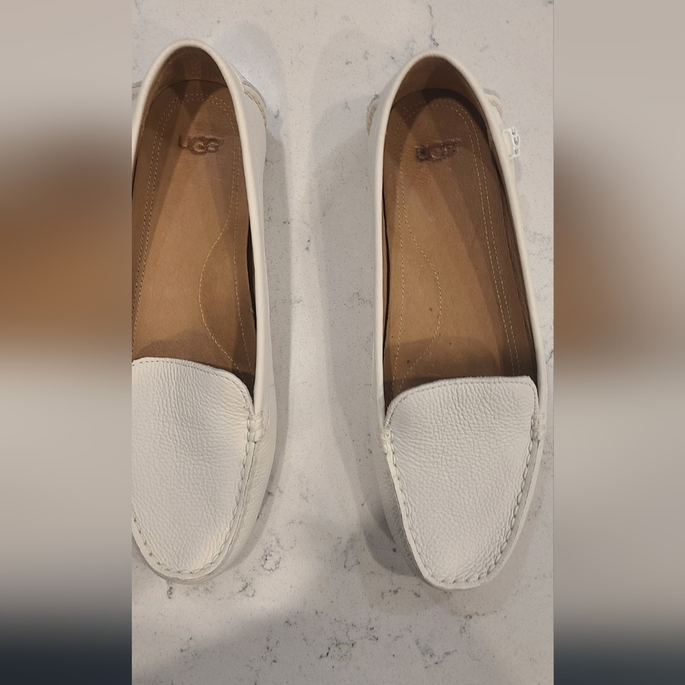 UGG Light Cream Leather Slip-On Loafers for Women